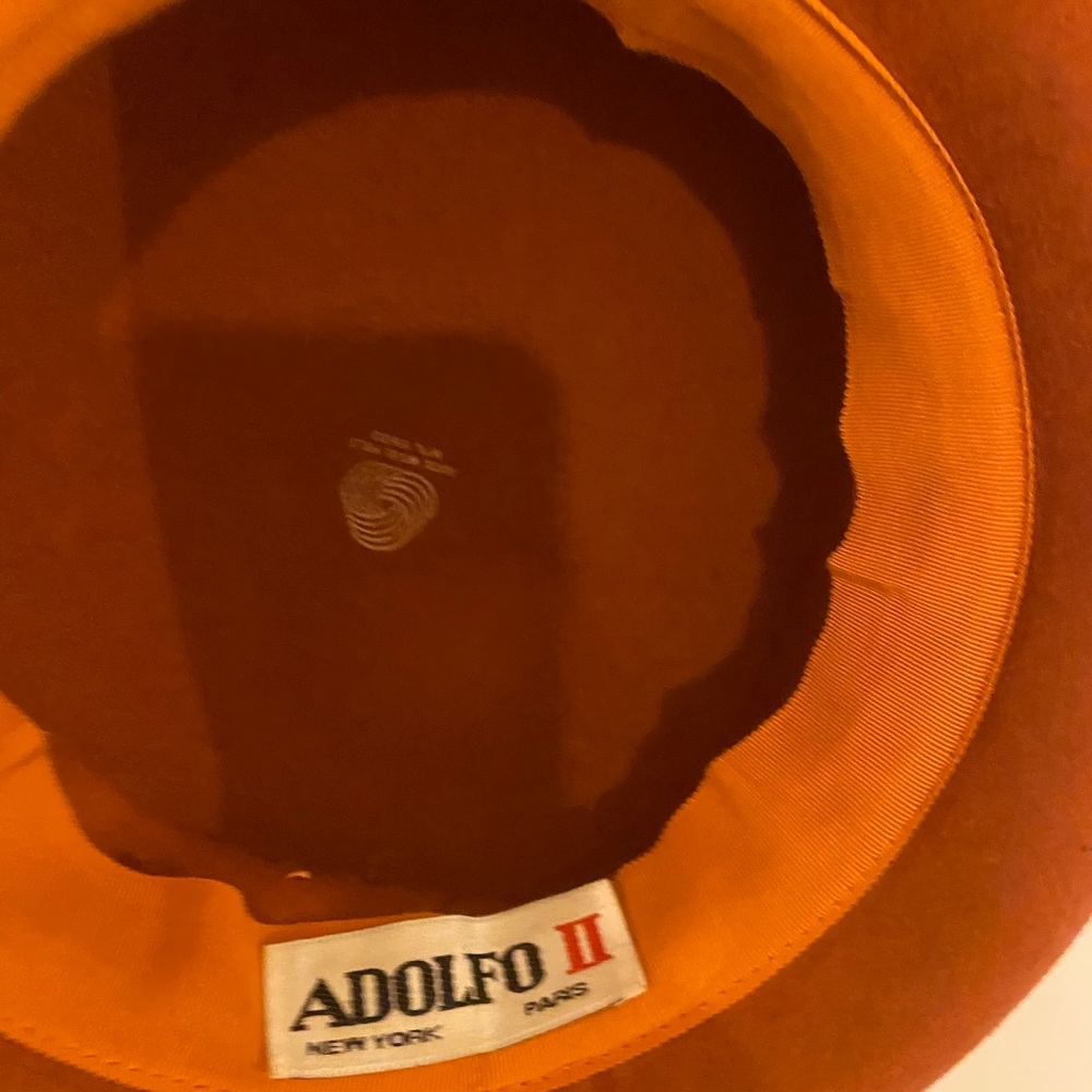 Adolfo Orange 💯 wool felt  Hat with Floral and Leaf Accents Derby style hat - Picture 6 of 12